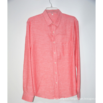 Short Sleeves Collar Pink Fabric Linen Shirt